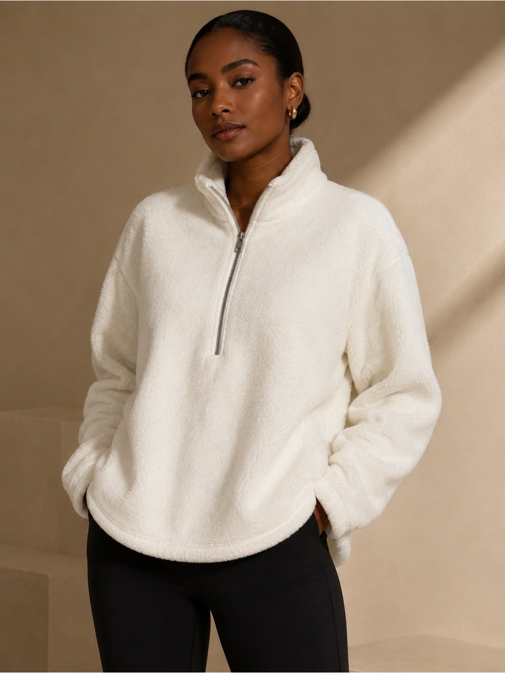 Westbound Ivory Sherpa Quarter Zip Pullover XL NWT